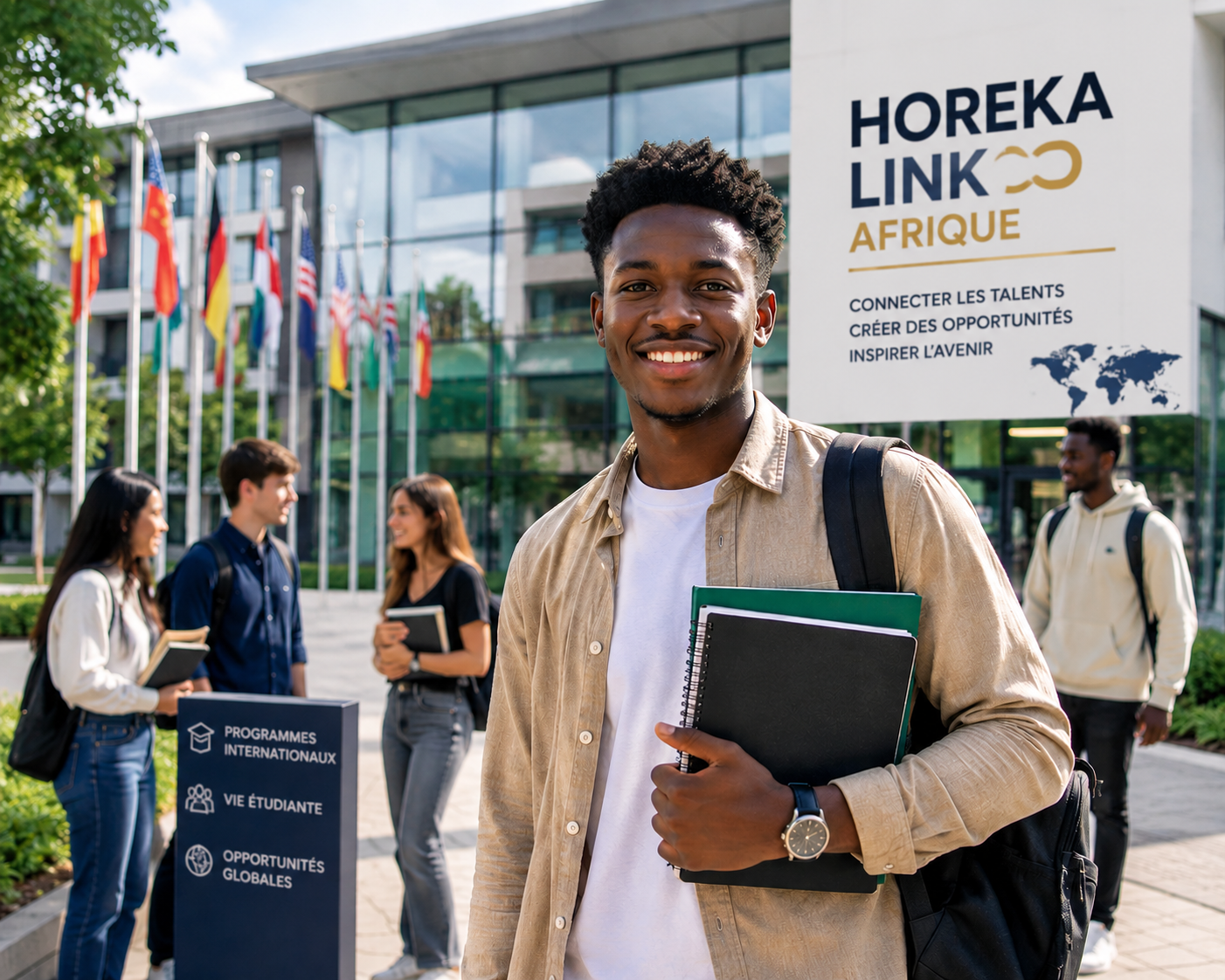 Étudiant africain sur un campus universitaire international